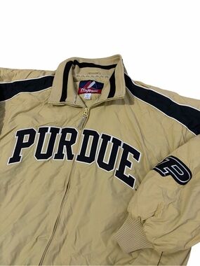 VTG Majestic Purdue Boilermakers Nylon Coat Mens Large Gold Black Fleece Lined